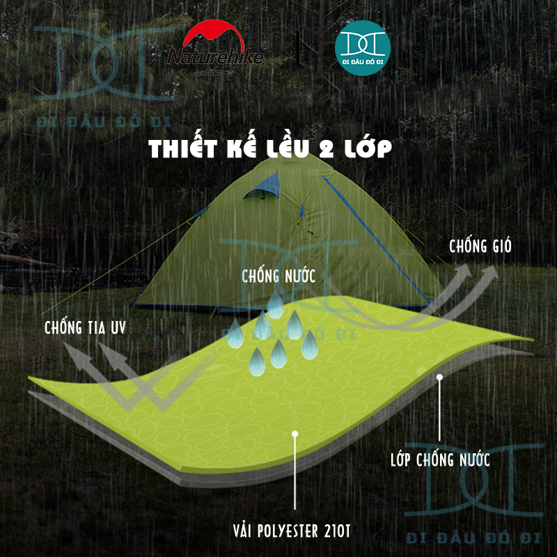 Lều Naturehike P-Series 2 người NH18Z022-P chính hãng, dễ dàng lắp đặt 