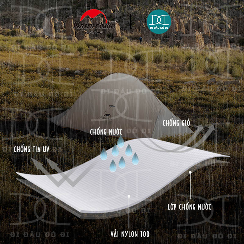 Lều phượt 2 người siêu nhẹ Naturehike Cloud UP 2 chính hãng, chống nước, chống tia UV, dễ dàng lắp đặt NH19ZP017