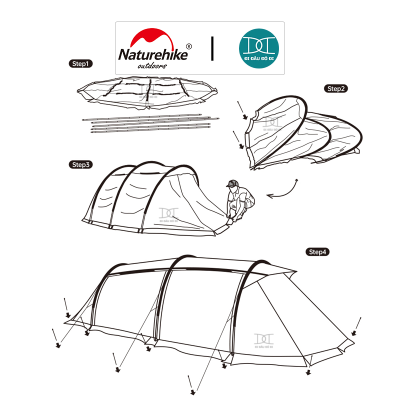 Lều cắm trại đường hầm đường hầm Naturehike NH22YW004 4-6 người 