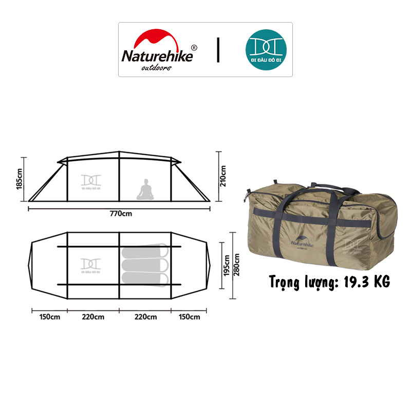 Lều cắm trại đường hầm đường hầm Naturehike NH22YW004 4-6 người 