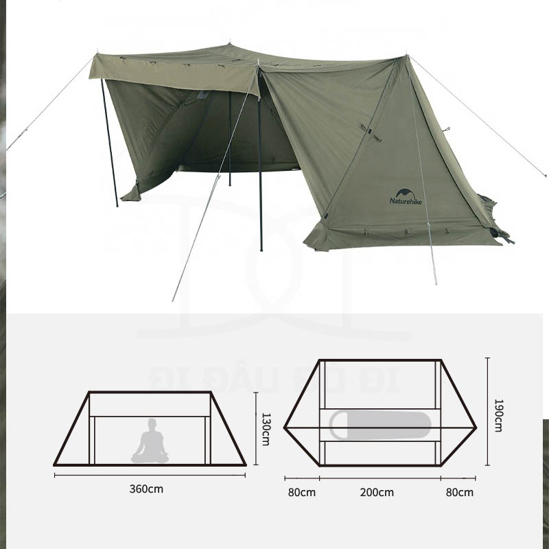 Lều cắm trại 1 người kiểu dáng bushcraft Naturehike NH21YW157 Ares Army