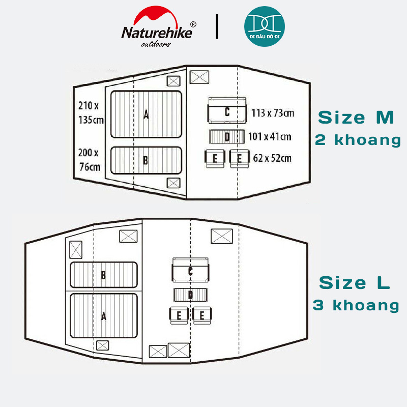 Lều cắm trại đường hầm 3-5 người Naturehike NH20ZP015